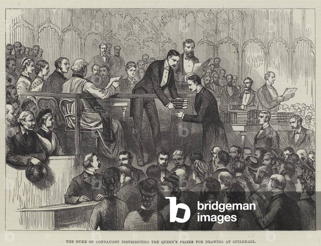 The Duke of Connaught distributing the Queen's Prizes for Drawing at Guildhall (engraving)