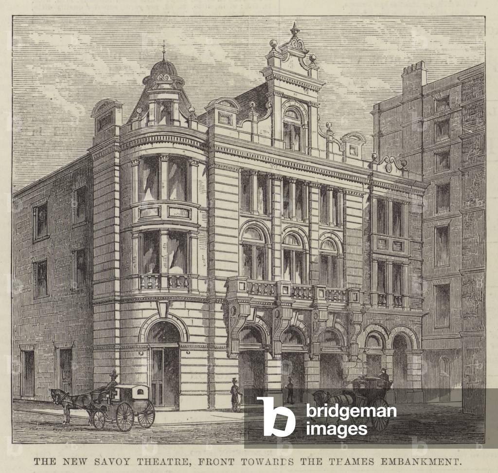 The New Savoy Theatre, Front towards the Thames Embankment (engraving)