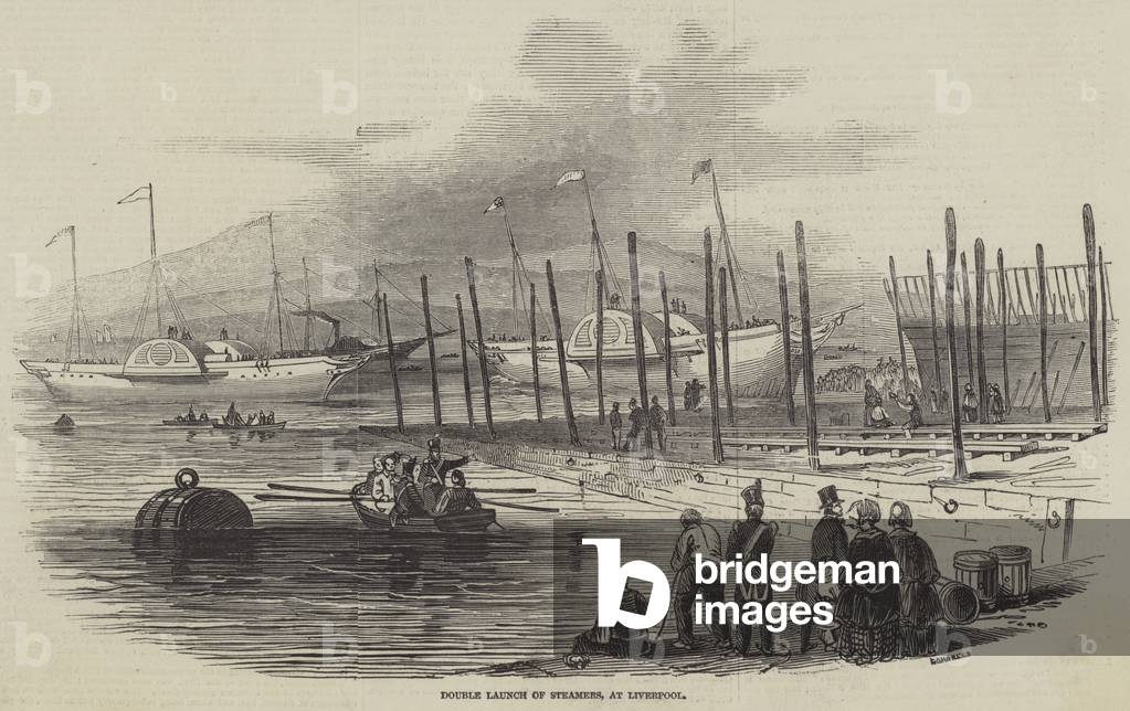 Double Launch of Steamers, at Liverpool (engraving)