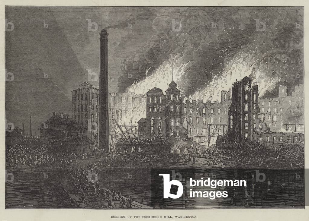 Burning of the Cockhedge Mill, Warrington (engraving)