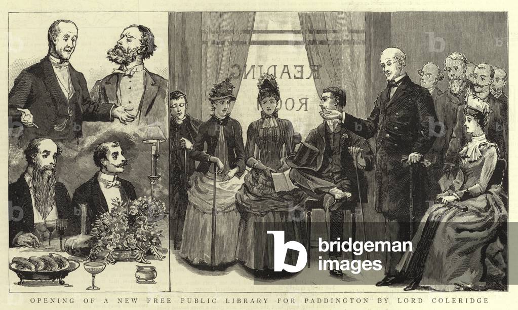 Opening of a New Free Public Library for Paddington by Lord Coleridge (engraving)