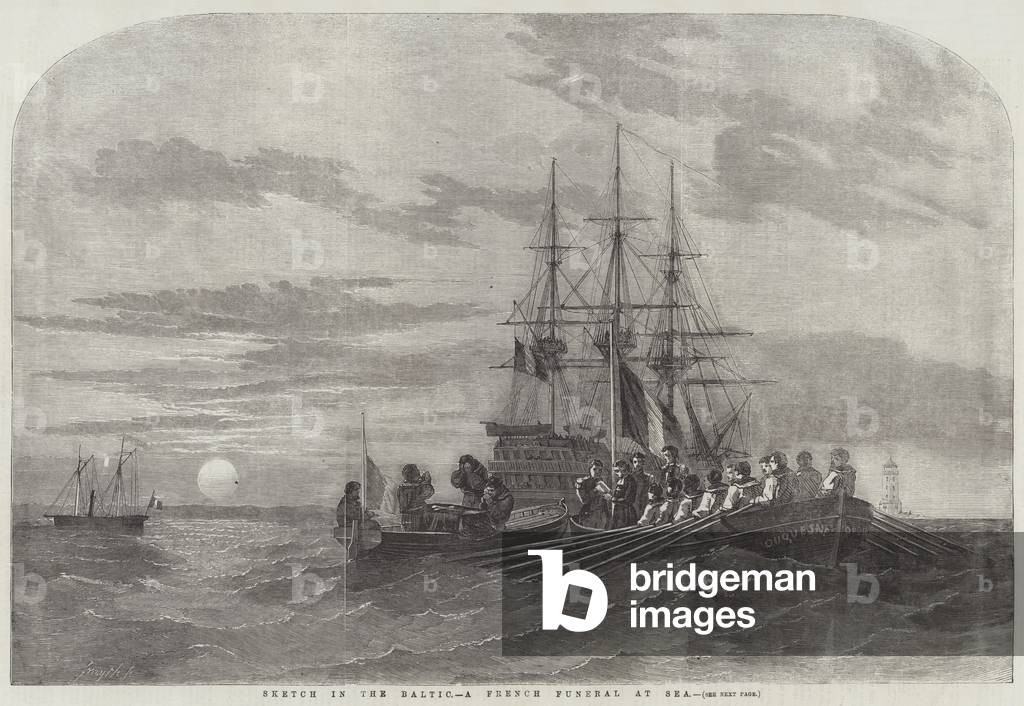 Sketch in the Baltic, a French Funeral at Sea (engraving)