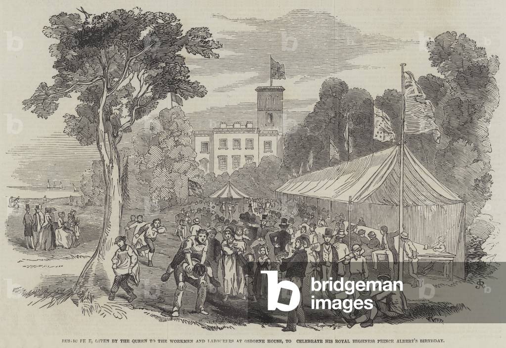 Rustic Fete, given by the Queen to the Workmen and Labourers at Osborne House, to celebrate His Royal Highness Prince Albert's Birthday (engraving)