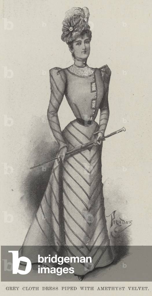 Grey Cloth Dress piped with Amethyst Velvet (litho)