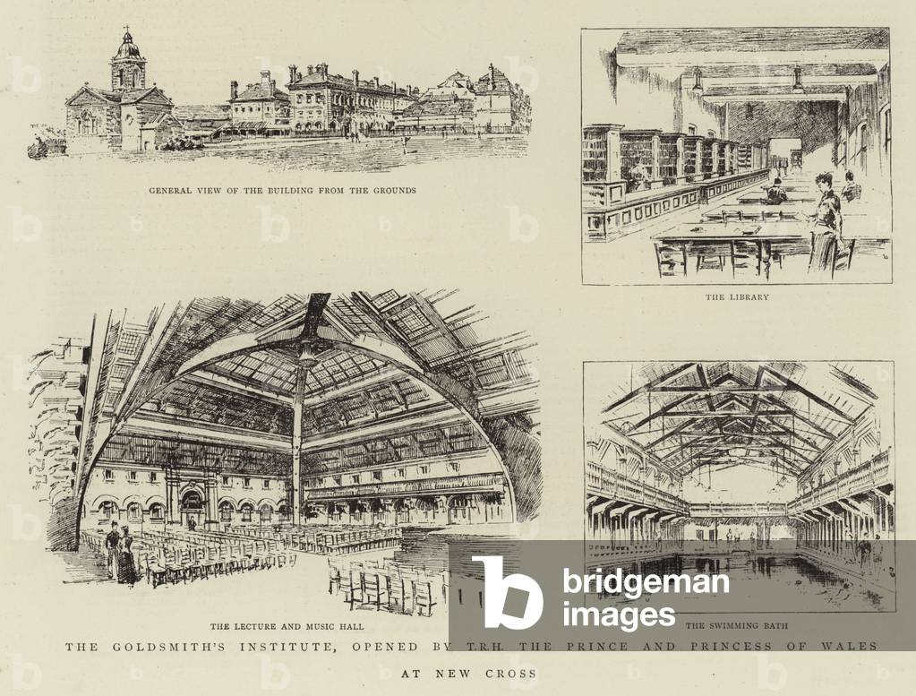 The Goldsmith's Institute, opened by T R H The Prince and Princess of Wales at New Cross (engraving)
