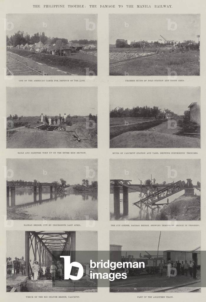The Philippine Trouble, the Damage to the Manila Railway (b/w photo)