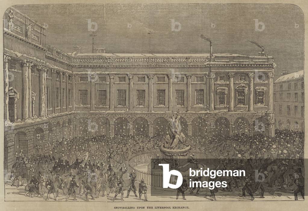 Snowballing upon the Liverpool Exchange (engraving)