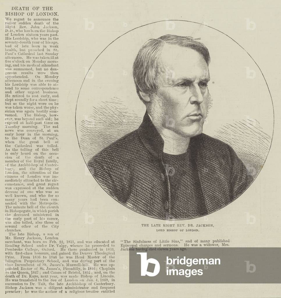 The late Right Reverend Dr Jackson, Lord Bishop of London (engraving)