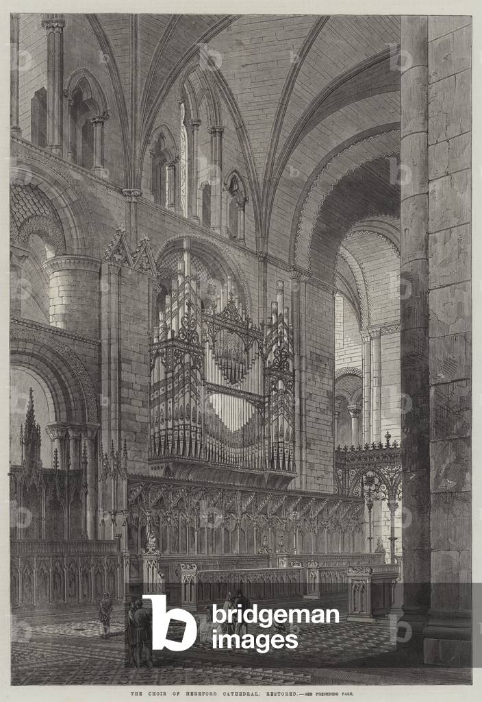 The Choir of Hereford Cathedral, restored (engraving)