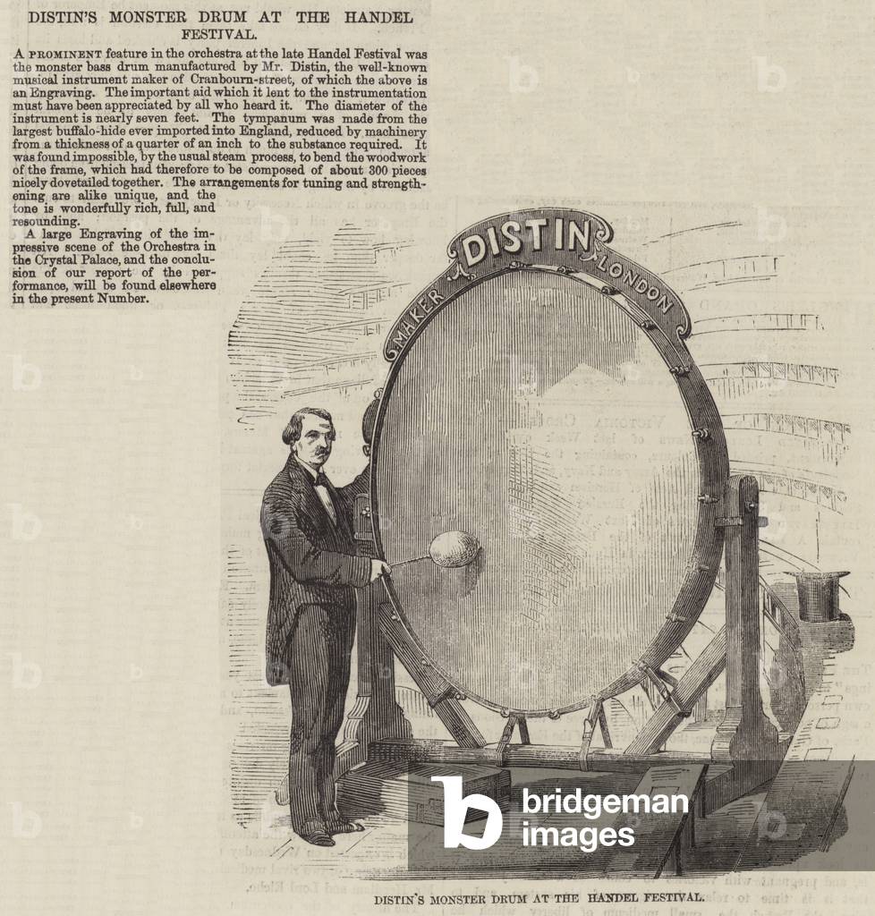 Distin's Monster Drum at the Handel Festival (engraving)