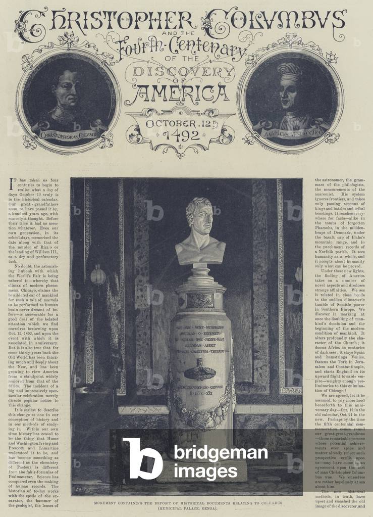 Christopher Columbus and the Fourth Centenary of the Discovery of America (engraving)