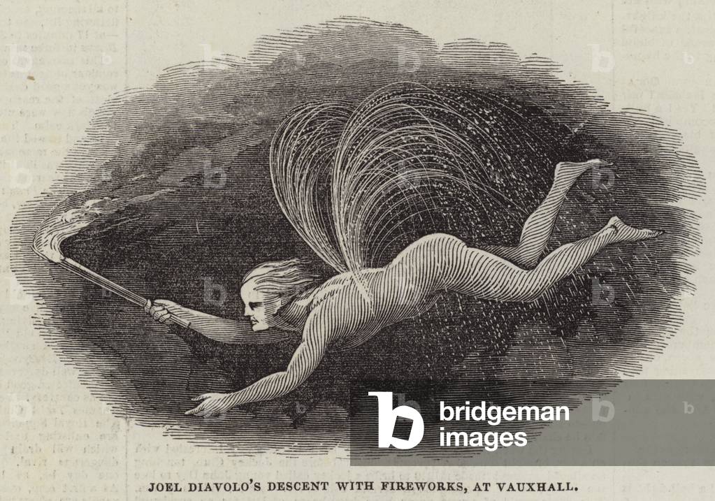 Joel Diavolo's Descent with Fireworks, at Vauxhall (engraving)