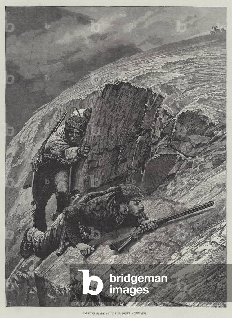 Big Horn Stalking in the Rocky Mountains (engraving)