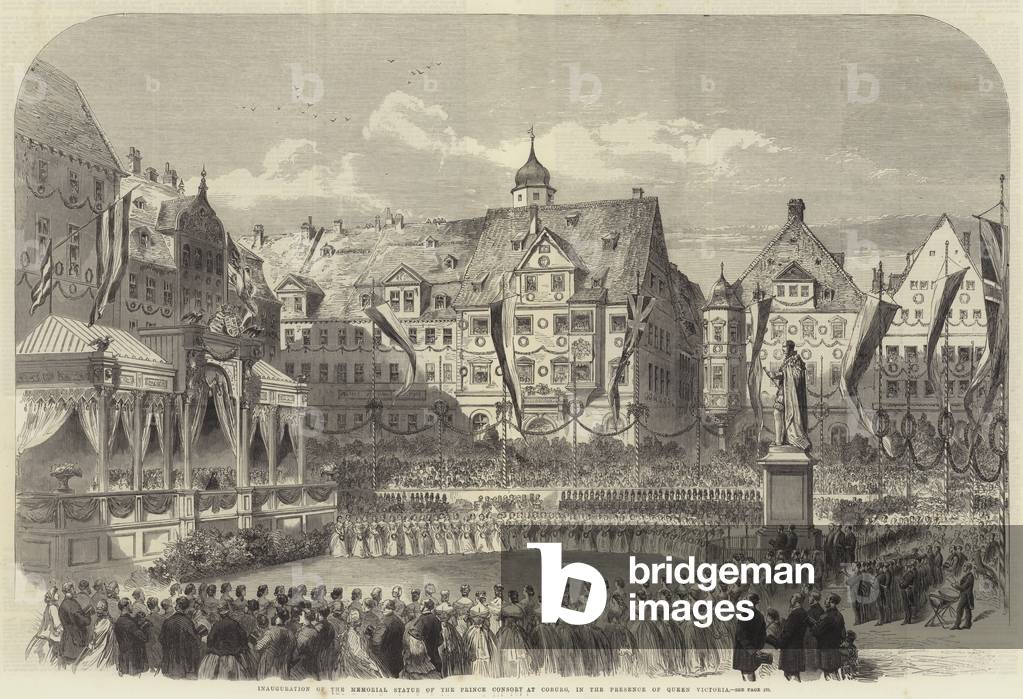 Inauguration of the Memorial Statue of the Prince Consort at Coburg, in the Presence of Queen Victoria (engraving)