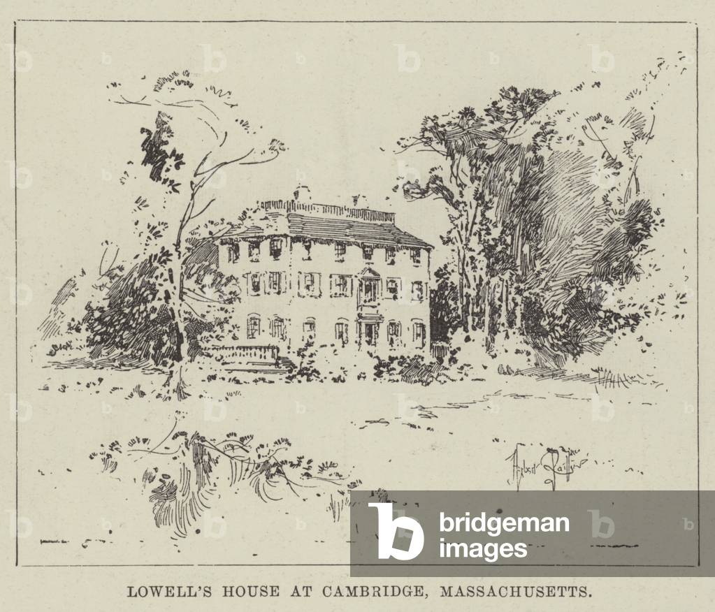 Lowell's House at Cambridge, Massachusetts (engraving)