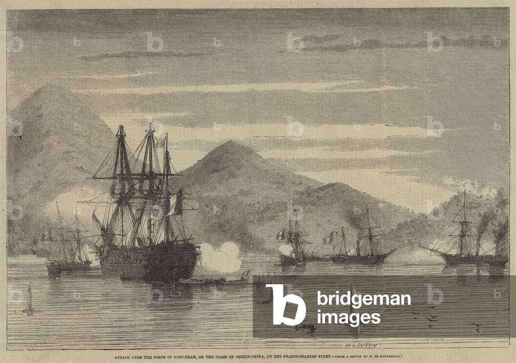 Attack upon the Forts of Rien-Chan, on the Coast of Cochin-China, by the Franco-Spanish Fleet (engraving)