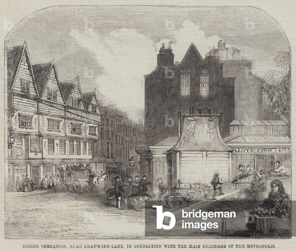 Boring Operation, near Gray's-Inn-Lane, in Connection with the Main Drainage of the Metropolis (engraving)