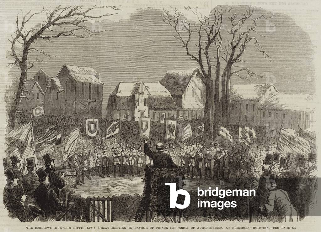 The Schleswig-Holstein Difficulty, Great Meeting in Favour of Prince Frederick of Augustenburg at Elmshorn, Holstein (engraving)