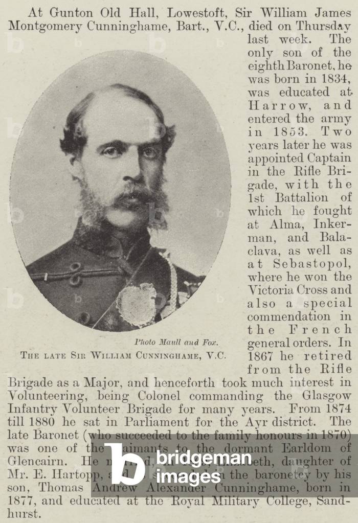 The late Sir William Cunninghame, VC (b/w photo)