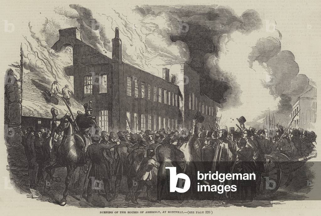 Burning of the Houses of Assembly, at Montreal (engraving)