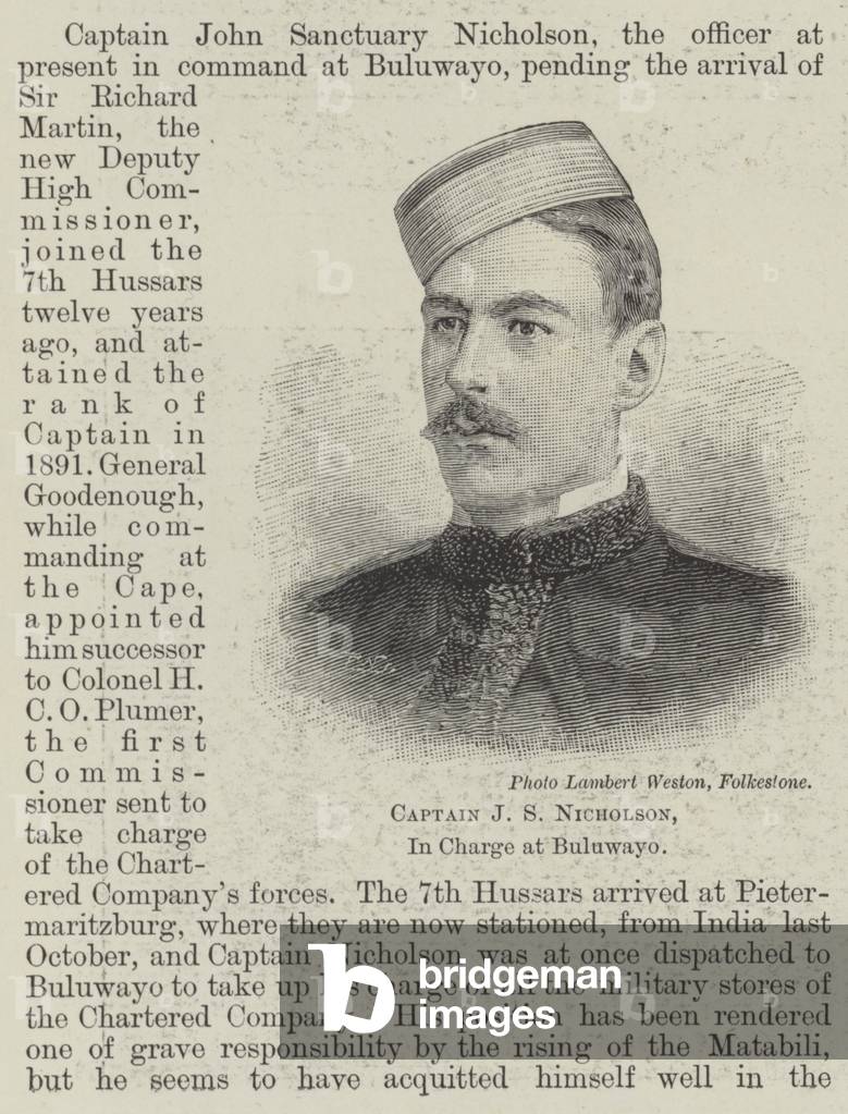 Captain J S Nicholson, In Charge at Buluwayo (engraving)