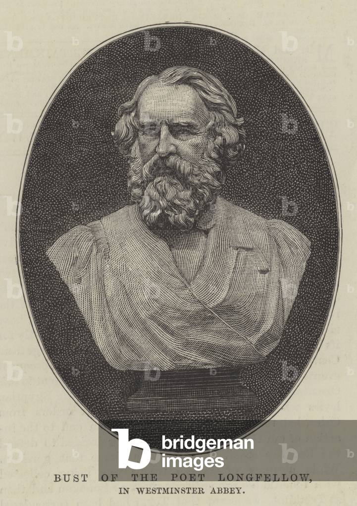 Bust of the Poet Longfellow, in Westminster Abbey (engraving)