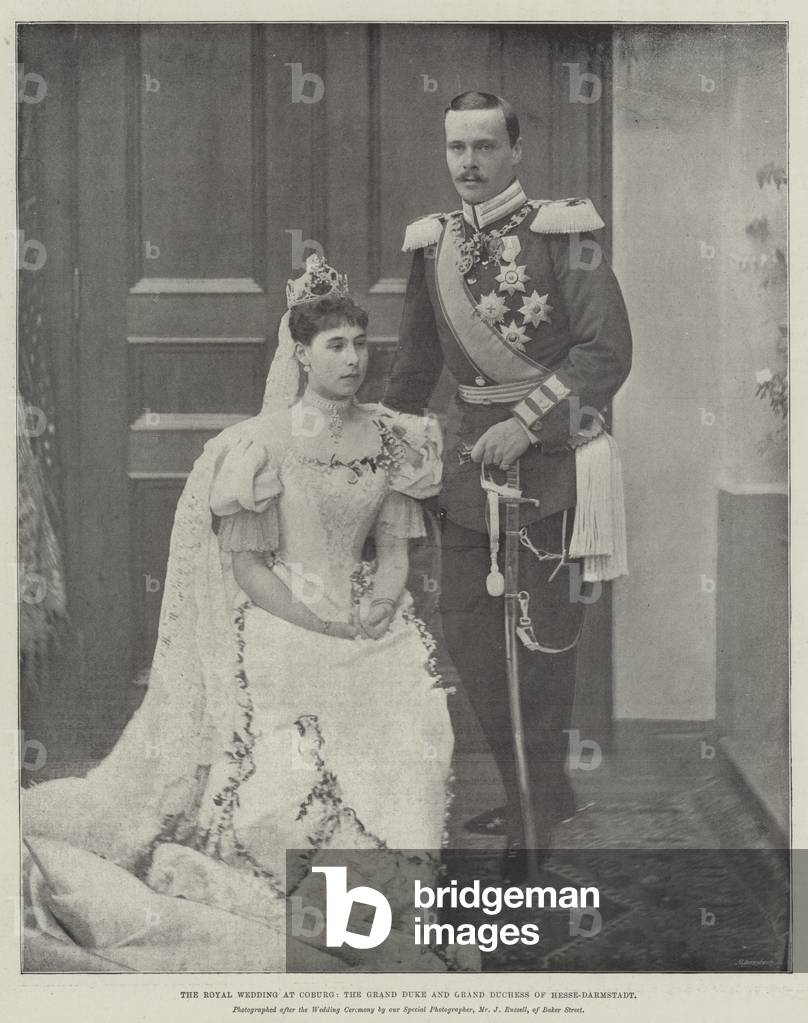 The Royal Wedding at Coburg, the Grand Duke and Grand Duchess of Hesse-Darmstadt (b/w photo)