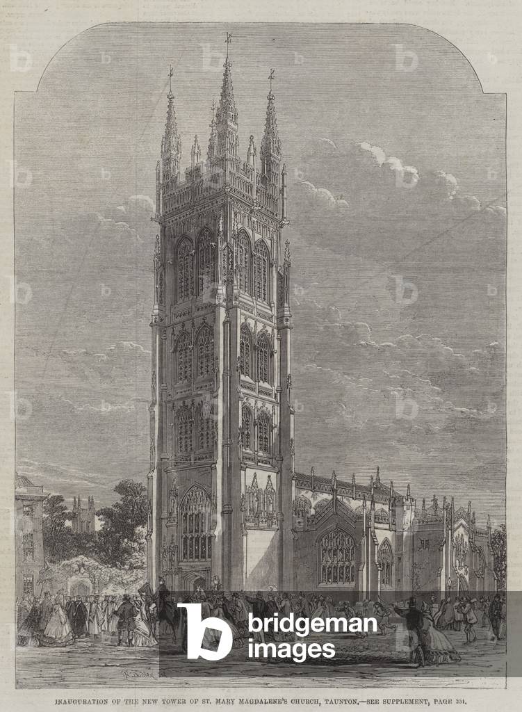 Inauguration of the New Tower of St Mary Magdalene's Church, Taunton (engraving)