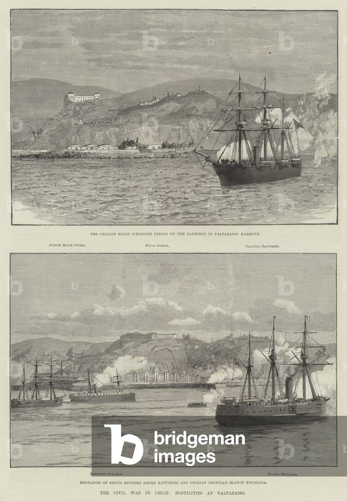 The Civil War in Chile, Hostilities at Valparaiso (engraving)