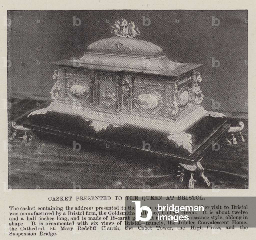 Casket presented to the Queen at Bristol (b/w photo)