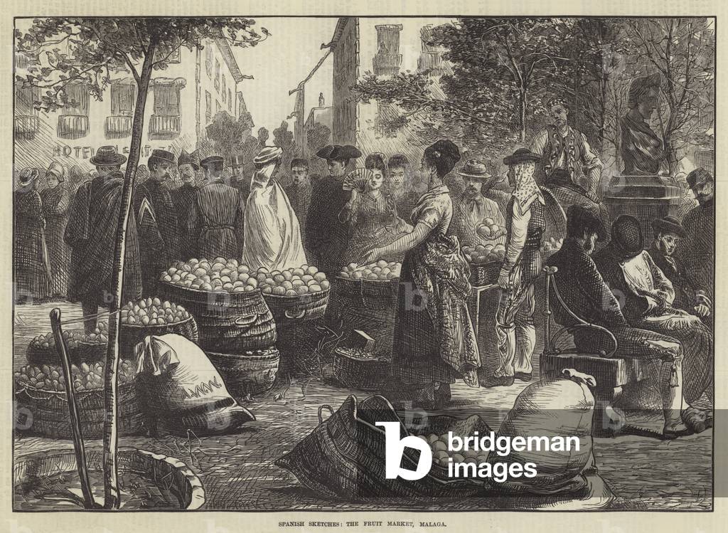 Spanish Sketches, the Fruit Market, Malaga (engraving)