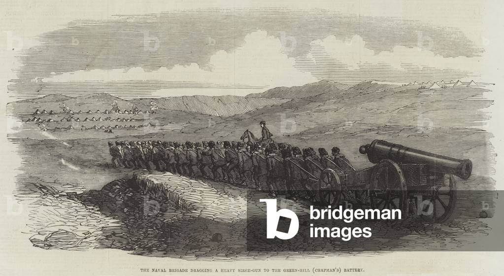 The Naval Brigade dragging a Heavy Siege-Gun to the Green-Hill (Chapman's) Battery (engraving)