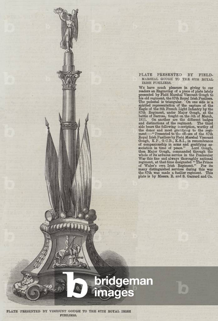 Plate presented by Viscount Gough to the 87th Royal Irish Fusiliers (engraving)