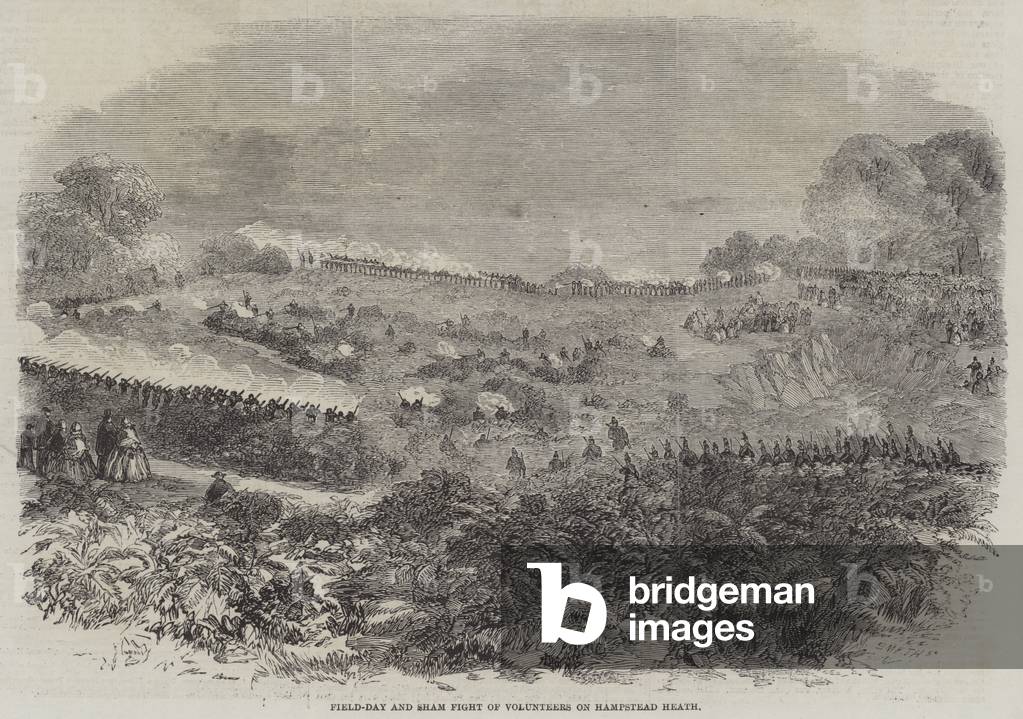 Field-Day and Sham Fight of Volunteers on Hampstead Heath (engraving)