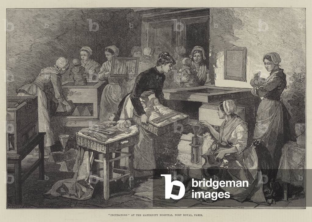Midwife, Nurses and Incubators at the Maternity Hospital, Port Royal, Paris (engraving)