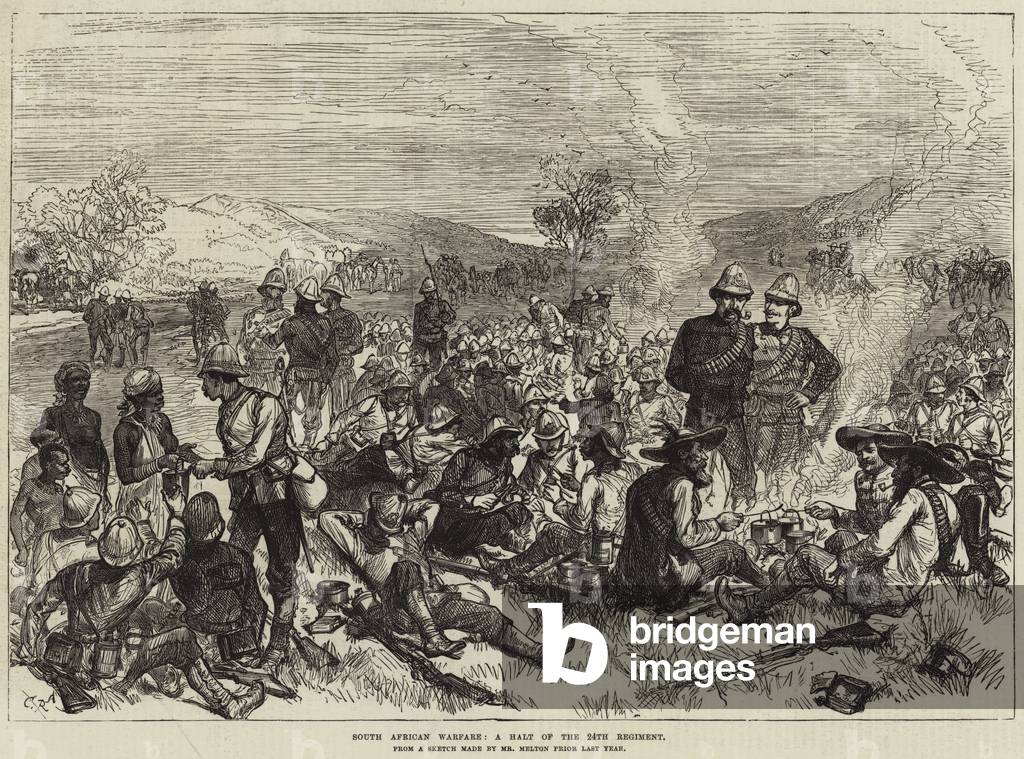 South African Warfare, a Halt of the 24th Regiment (engraving)