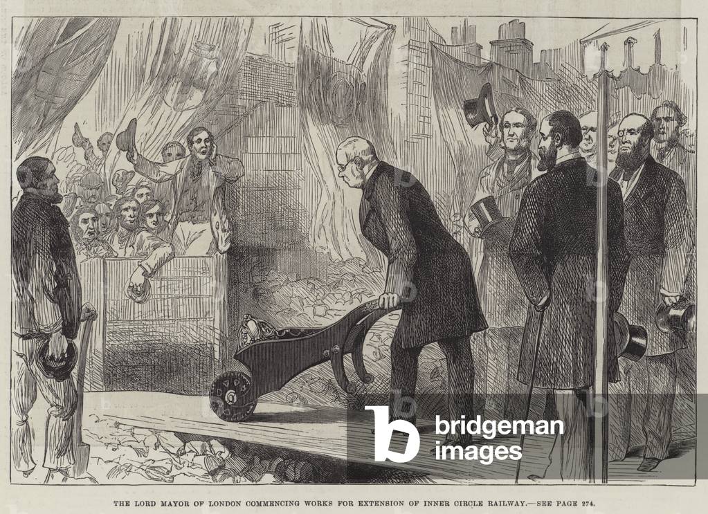 The Lord Mayor of London commencing Works for Extension of Inner Circle Railway (engraving)
