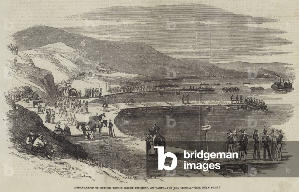 Embarkation of British Troops (Light Division), at Varna, for the Crimea (engraving)