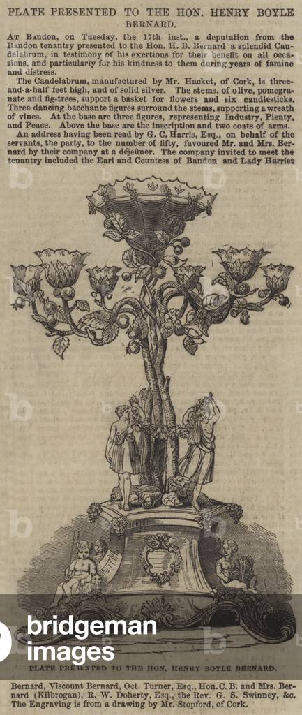 Plate presented to the Honourable Henry Boyle Bernard (engraving)