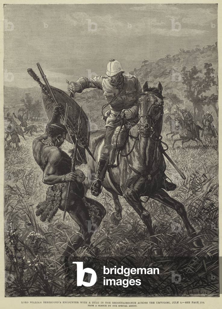 Lord William Beresford's Encounter with a Zulu in the Reconnaissance across the Umvolosi, 3 July (engraving)