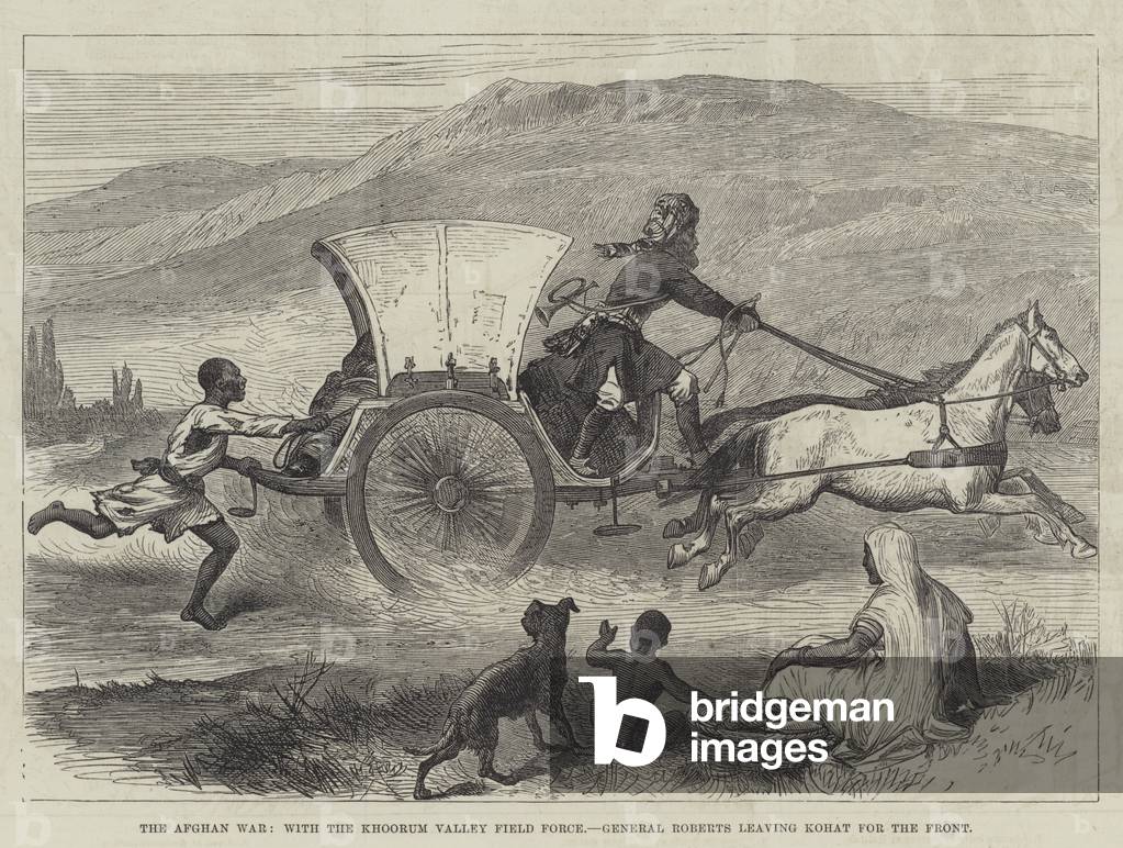 The Afghan War, with the Khoorum Valley Field Force, General Roberts leaving Kohat for the Front (engraving)