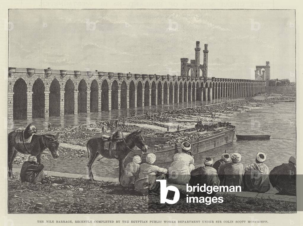 The Nile Barrage, recently completed by the Egyptian Public Works Department under Sir Colin Scott Moncrieff (engraving)