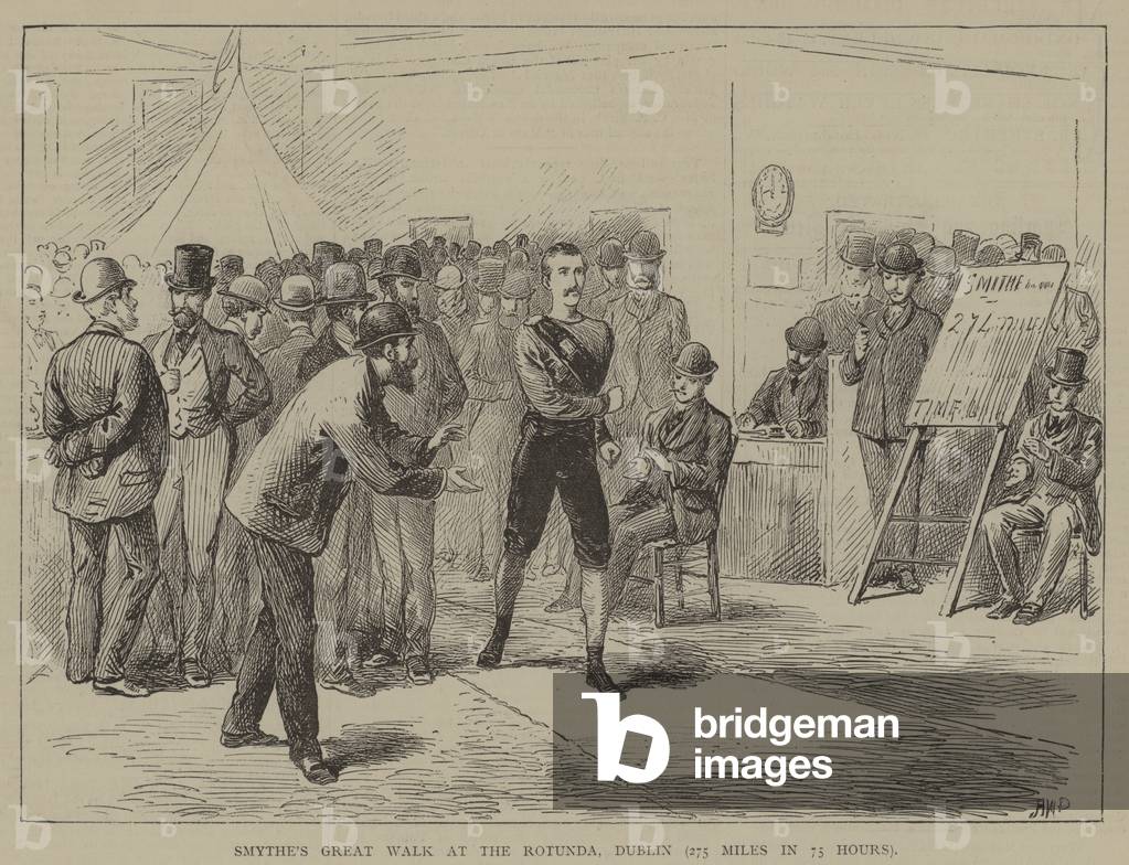 Smythe's Great Walk at the Rotunda, Dublin, 275 Miles in 75 Hours (engraving)