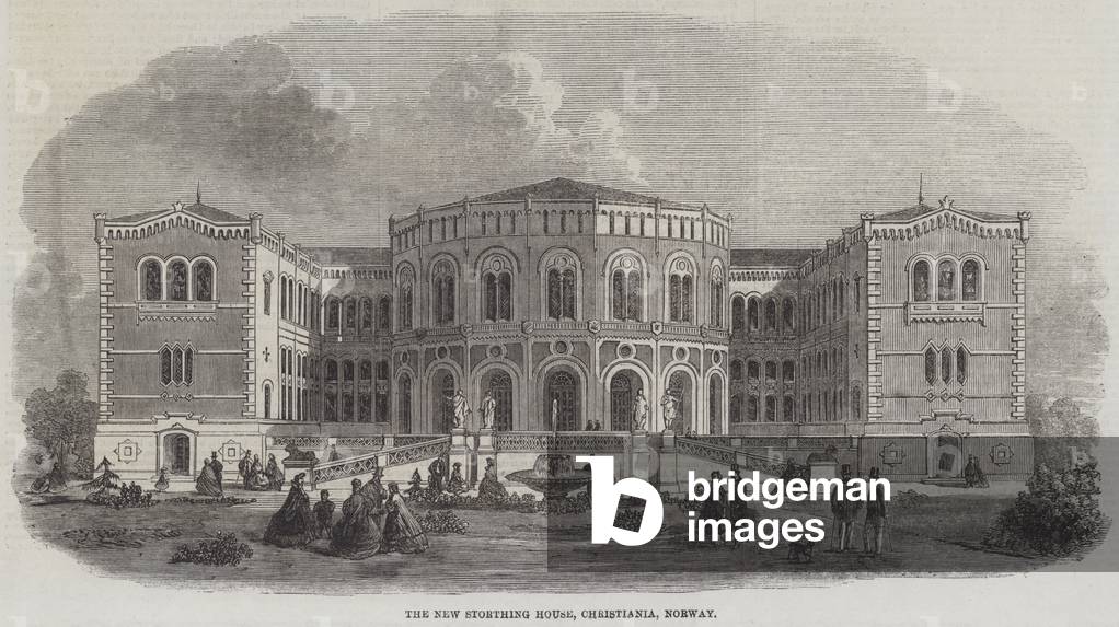 The New Storthing House, Christiania, Norway (engraving)