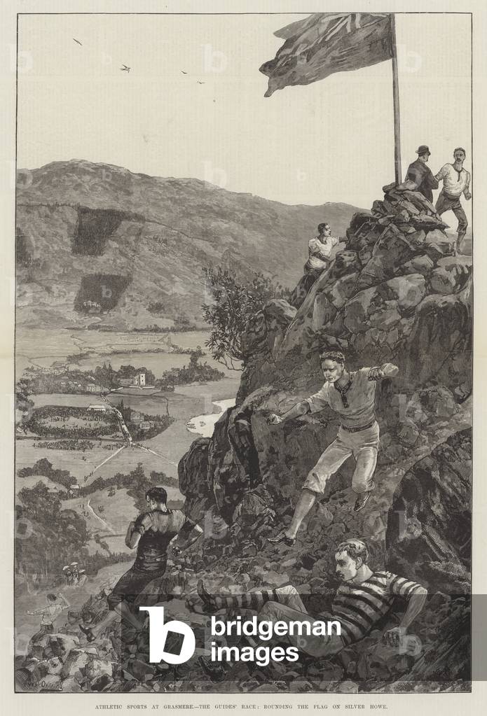 Athletic Sports at Grasmere, the Guides' Race, rounding the Flag on Silver Howe (engraving)