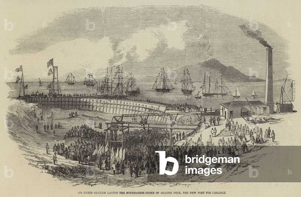 Sir James Graham laying the Foundation-Stone of Silloth Dock, the New Port for Carlisle (engraving)