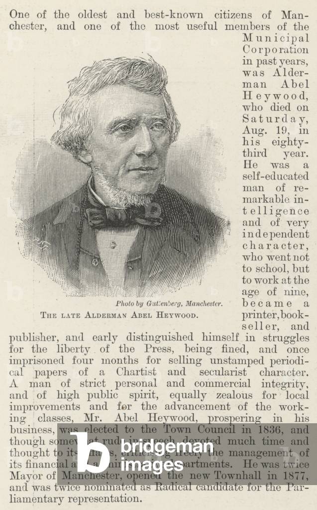 The late Alderman Abel Heywood (engraving)