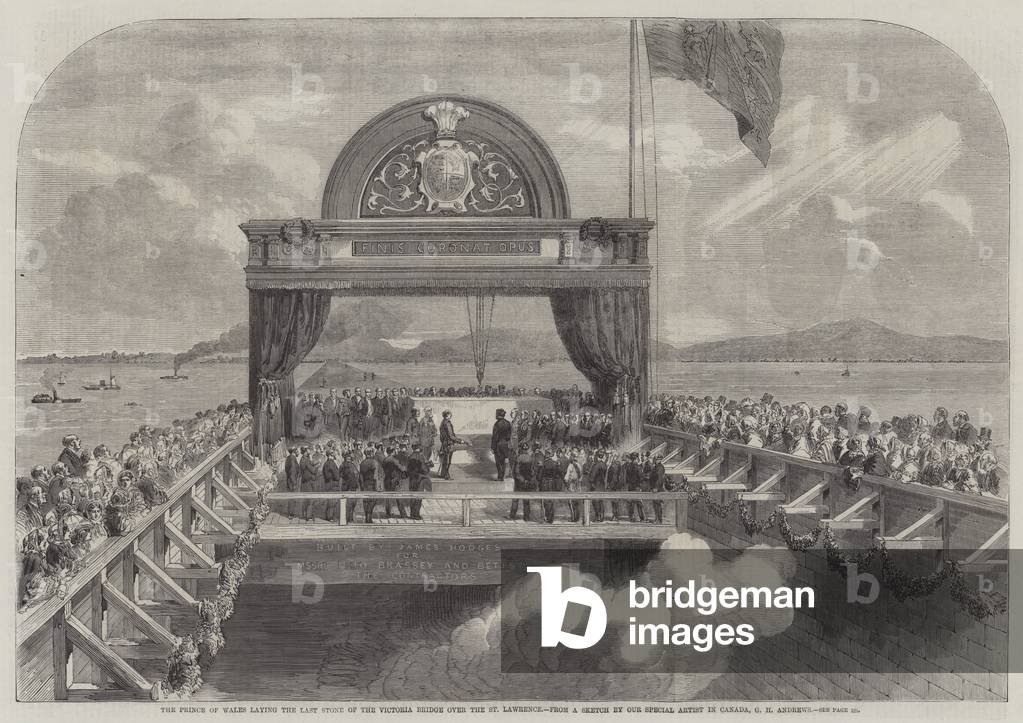 The Prince of Wales laying the Last Stone of the Victoria Bridge over the St Lawrence (engraving)