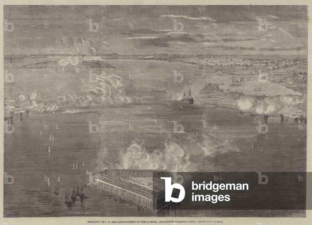 Birdseye View of the Bombardment of Fort Sumter, Charleston Harbour (engraving)