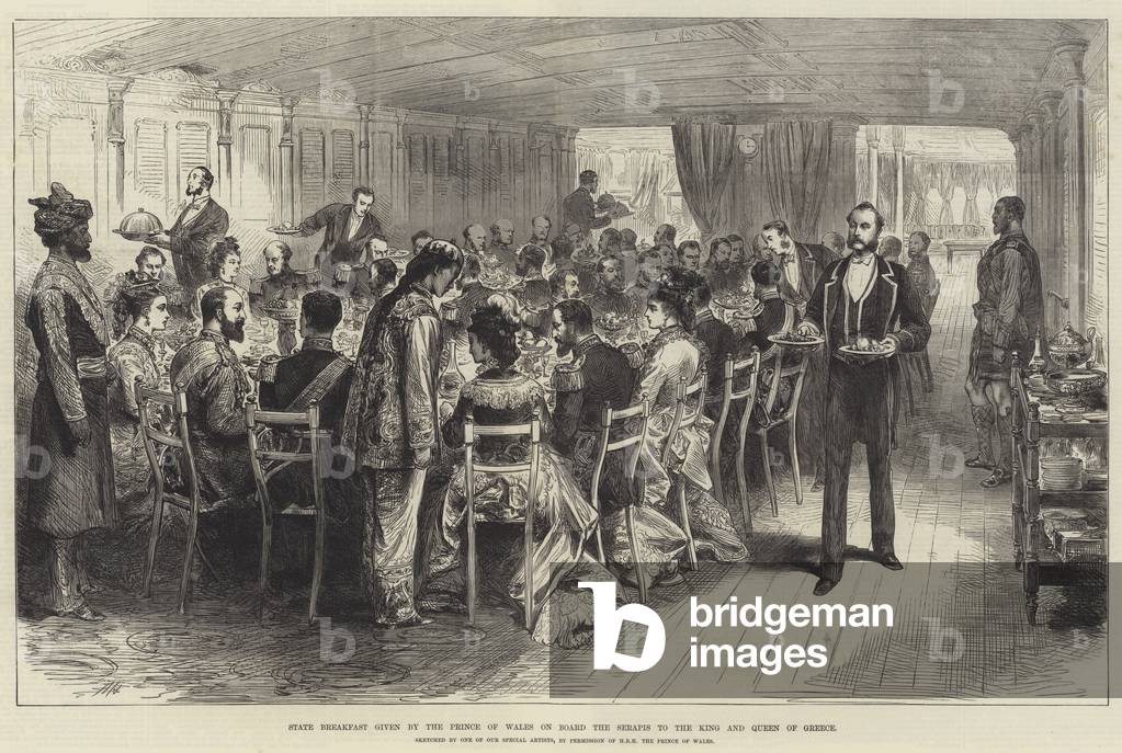 State Breakfast given by the Prince of Wales on Board the Serapis to the King and Queen of Greece (engraving)